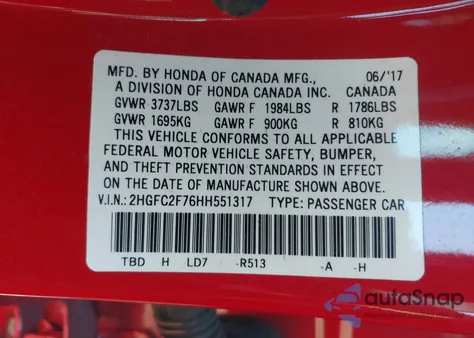 2017 Honda Civic Ex from USA, damaged, VIN 2HGFC2F76HH551317